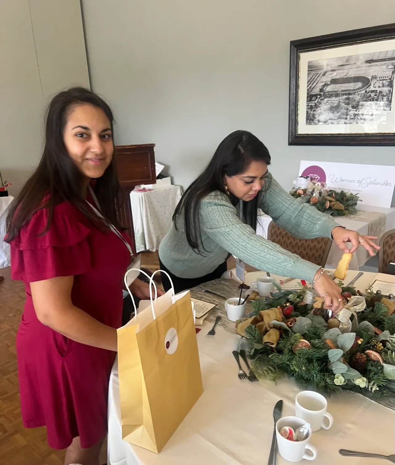 Women preparing event decorations